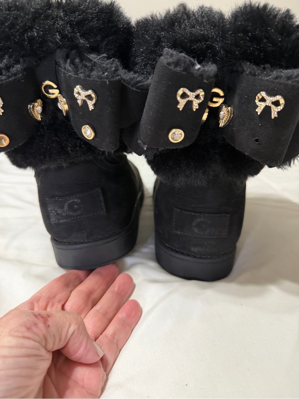 GBG Los Angeles Black Faux-Fur Winter Ankle Boots - Picture 4 of 9